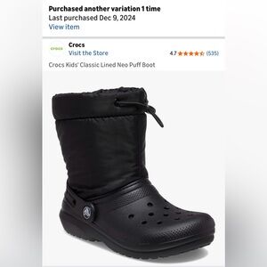 CROCS Kids' Black Lined Boots